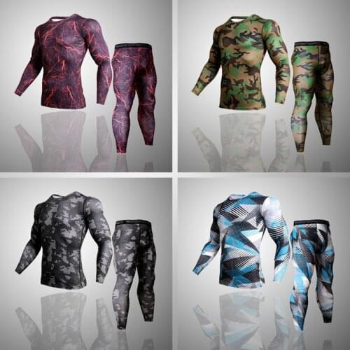 2019 Quick Dry Camouflage Mens Running Sets Compression Sports Suits Skinny Tights Clothes Gym Fitness Camo Sportswear S-4XL