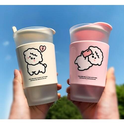 Drinking Water Cup Cute Female Student Cartoon Personality Transparent Anti-scald Glass Spoon Coffee Couple Cup Gift