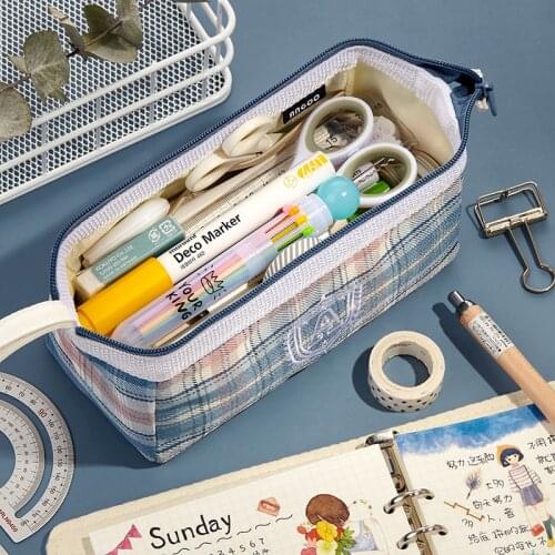 Embroidery pencil case, large capacity net celebrity stationery box, multi-function pencil case for junior high school students
