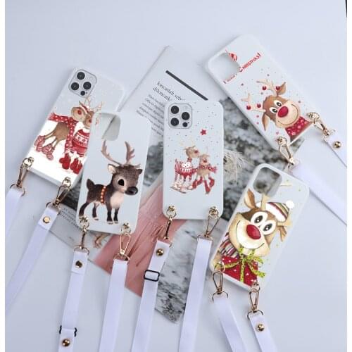 Lanyards Case For Xiaomi Redmi Note 8T 5 8 9S 7 10S Mi Poco F3 X3 NFC M3 9 10 9T 10T Pro 9C 9A 11 Lite A3 Christmas Deer Cover