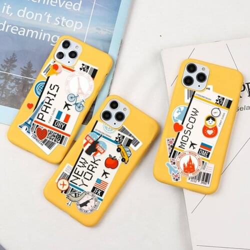 Citiy Paris Moscow New York Travel Tickets Candy yellow Phone Case For iphone 12 11 Pro Max Mini XS 8 7 6 6S Plus X SE 2020 XR