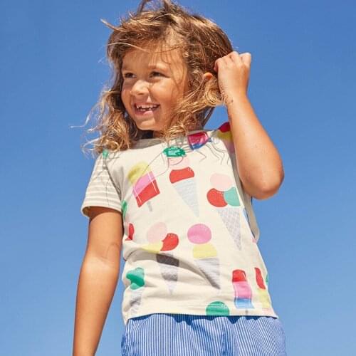 Childrens clothing summer new childrens T-shirt original collar short sleeve printed girls T-shirt stretch sweater