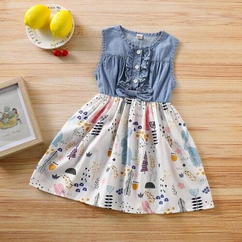 Girl Baptism New 2021 Sleeveless Kid Dresses Girls Clothes Party Princess Vestidos Denim Clothes 6 7 8 Year Birthday Dress