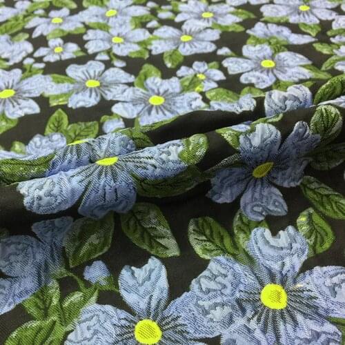 145cm width France import blue floral fashion Metallic Jacquard Brocade Fabric, 3D yarn dyed fabric for Women Dress