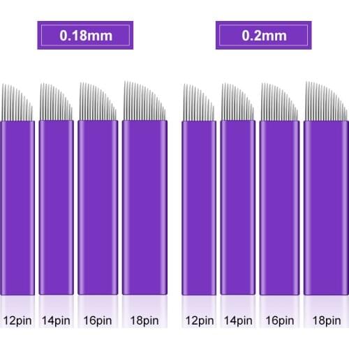 30pcs Microblading Needle Manual Disposable Blade 12/14/16/18 Pins Flex Extremely Thin 0.18/0.2mm Eyebrow Lip Blade for PMU Pen