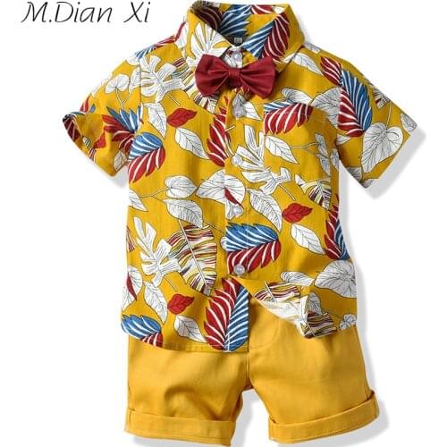 Boys Clothing Sets Baby Boys Summer Cotton Short-sleeved Flower Shirt + Pants Children Vacation Beach Sets Kids Clothing for Boy