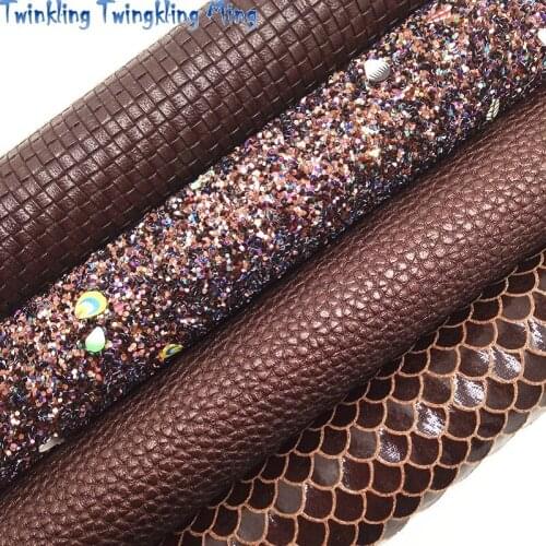 Brown Glitter leather, Weaving Mermaid Faux Leather, Litchi Faux Fabric For Bow A4 21x29CM Twinkling Ming KM193