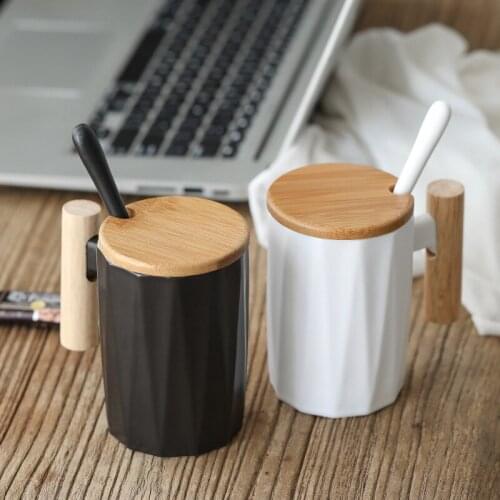 Wooden Handle Mug High-end Light Luxury Gift Box Set Couple Cup Office Coffee Milk Cup Ceramic Cup Drinkware Creative Gift