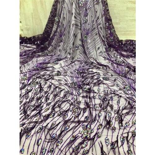 Fashion Glued glitter african net lace fabric with 3d feather New design YG-676 embroidery tulle fabric