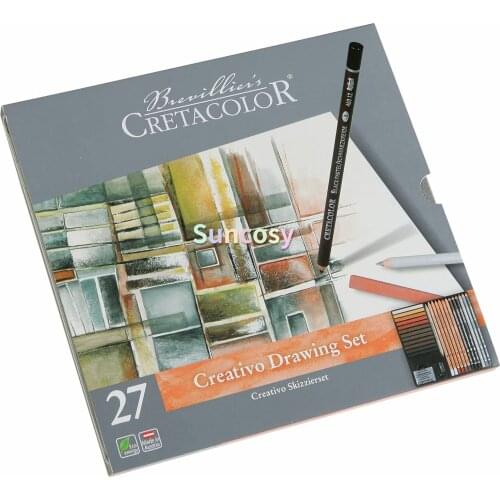 Cretacolor Creativo Tin Drawing 27-Piece Set,Offers Smooth Lines and Rich Colors, Unbeatably Strong Leads