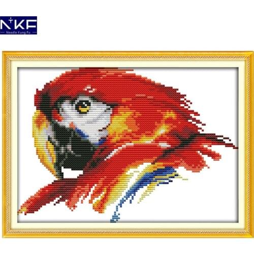 NKF Scarlet Macaw Animal Pattern Handmade Craft Needlework Cross Stitch Embroidery Kit Cross Stitch for Home Decor