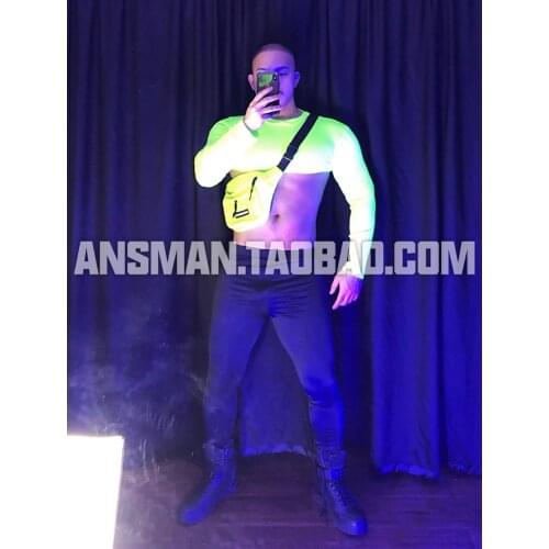 Nightclub bar sexy male DS fluorescent green half-cut costume suit theme show party gogo dancer