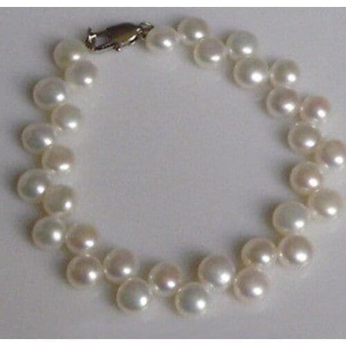 New hot Details about Pretty 8-9MM AAA White color Oblate Shape pearl bracelets 7.5" Long