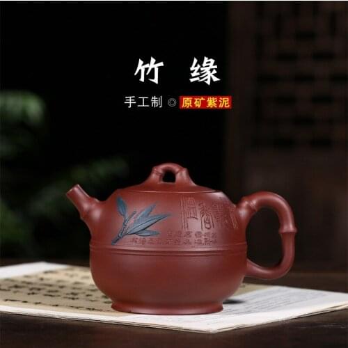 The wholesale side of bamboo are recommended by pure manual undressed ore qing cement double color corrugated teapot