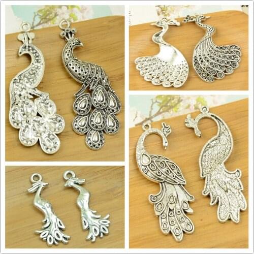 Peacock shape charm diy jewelry supplies findings god bird animal pendant antique silver choker bracelet wholesale free shipping