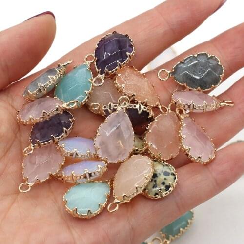 Natural Stone Pendants Section Water Drop Shape Copper Lace Charms For DIY Jewelry Necklace Accessories Making Size 14x23mm