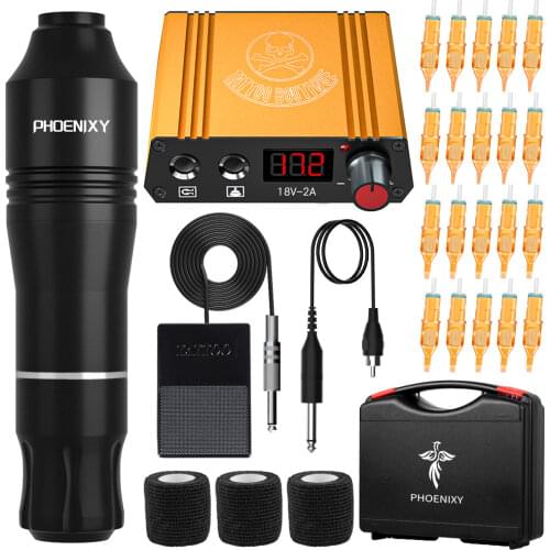 Complete Tattoo Kit Rotary Tattoo Pen LCD Power Supply With Body Art Permanent Painting Makeup Tattoo Needels Tattoo Set