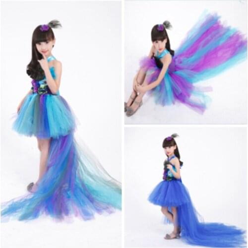 Peacock Flower Girls Cosplay Party Tutu Dresses for Children Peacock Feather Baby Girls Birthday Dress Vestidos Para Ninas