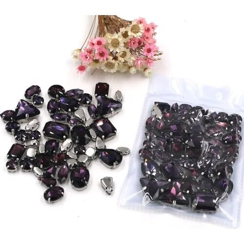 Sell at a loss! 50pcs/bag high quality mixed shape deep purple glass crystal sew on claw rhinestones diy clothing accessories