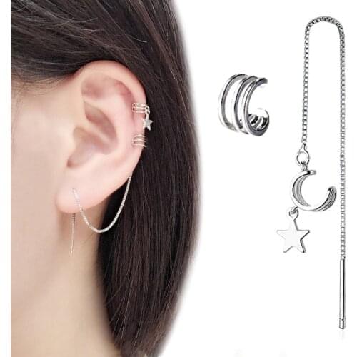 New Ear Cuff Clip Chain earring For Women Star Tassel clip on earrings Fashion Korea silver color Jewelry Femme 2020 Earcuff