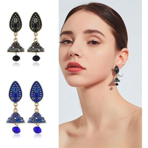CRLEY Unique Metal Hanging Dangle Earrings For Women Enamel Fan-Shaped Crystal Vintage Geometric Statement Drop Earrings Jewelry
