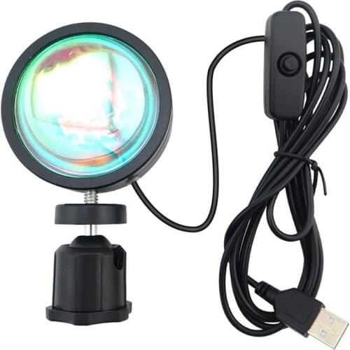 USB Sunset Night Light Projector Lamp Atmosphere Lights Rotatable Photography Lamp for Bedroom Living Room Studio