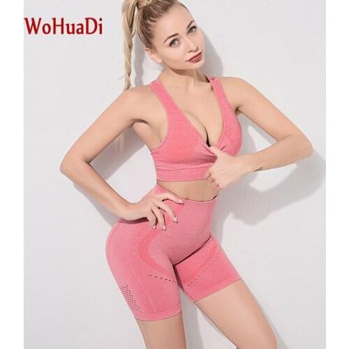 WOHUADI New Yoga Set Female Running Sports Suits Tracksuit Women Bra Sleeveless Summer Shorts Tanks Seamless Fitness Gym Sets