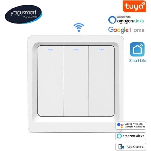 Yagusmart Tuya WiFi Smart Switch Wall Push Button Light Switch Neutral Required APP Alexa Google Home Voice Control 1 2 3 Gangs