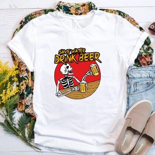 Harajuku Top Women T-shirt Casual Ladies Basic Save Water Print O-collar Short Sleeved Women T-shirt Girl,Drop Ship