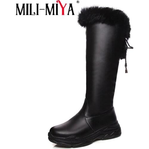 MILI-MIYA Russia Ladies Snow Boots warm inside winter soft pu leather Knee high boots black Comfortable Platform plus size 35-43