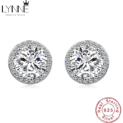 New Fashion Exquisite AAA Zircon 10MM Round Stud Earrings 925 Sterling Silver Wedding Crystal Ear Stud For Women Jewelry Gift