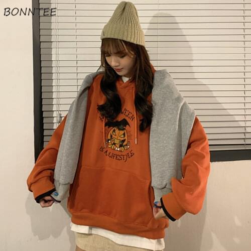 Hoodies Women Oversize Plus Velvet Harajuku Ulzzang Street Schoolgirls Sweatshirts Korean Casual All-match Hooded Lady Outerwear