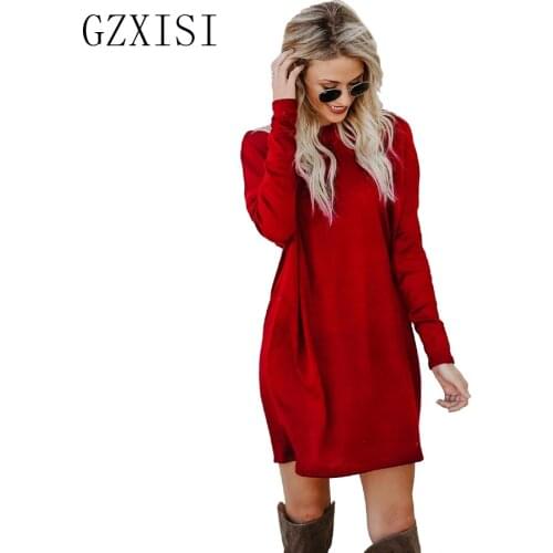 Women dress mini knitted autumn winter dress ladies streetwear red long sleeve vestidos verano 2018 party plus size dress loose