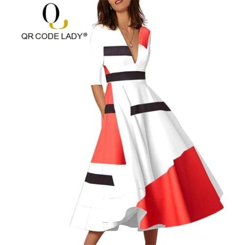 OR New Summer Dress Women 2019 Elegant Sexy Deep V Neck Long Party Dress Female Casual Plus Size Striped Ball Gown Dresses 3XL