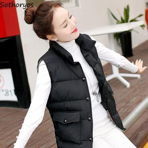Vests Women 2020 Winter Warm Soft Elegant Simple Short Style Leisure Womens Waistcoats Korean Style Cotton Females Waistcoat