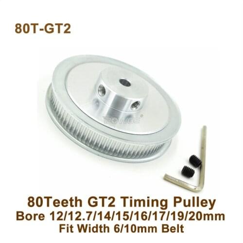 POWGE 80 Teeth 2GT Timing Pulley Bore 12-20mm Fit Width 6/10mm GT2 Timing Belt 3D Printer 80Teeth 80T GT2 Timing Pulley