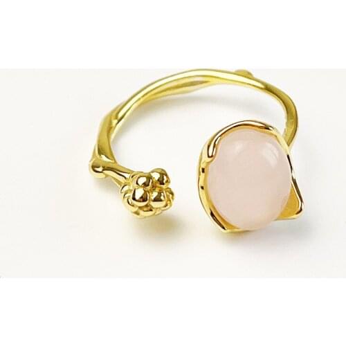 1pc Authentic 925 Sterling Silver Fine Jewelry Flower bud & Rose pink quartz Ring Hip Hop C-J1625