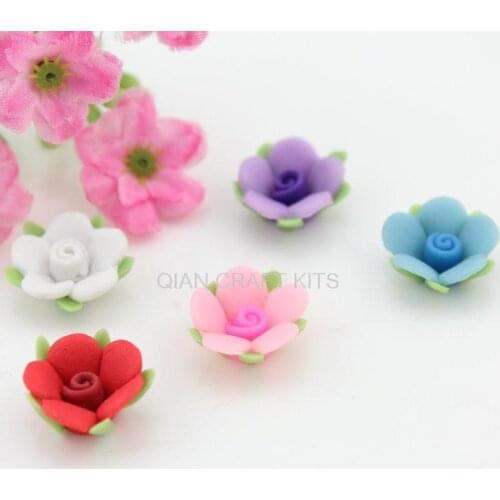 150pcs Mixed 3 Tone Polymer Clay Flower Beads Rose Flower Beads Cabochons 14mm DIY Pendant cell phone decor polymer clay