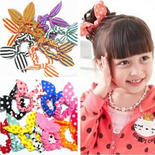 200pcs random scrunchy flower headband Polka dot Hair Rope hair Accessories Bow Tie Hair band Stripe Rabbit Ears Headwear FJ3342