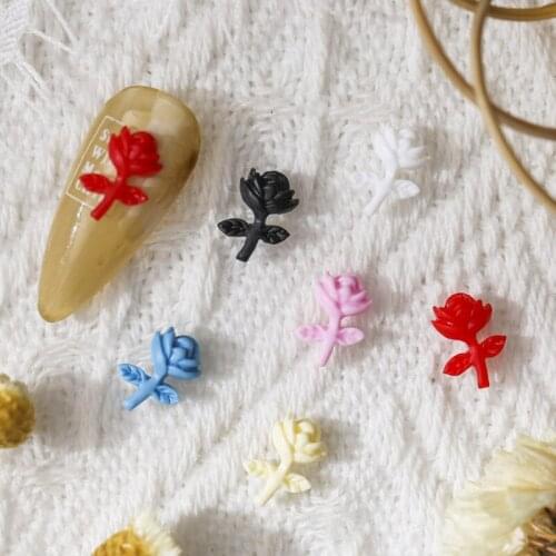 50Pcs White Pink Rose Flower Rhinestones For Nail 3D Flower Shaped Nail Art Charms Cute Resin Manicure Nail Art Accessories