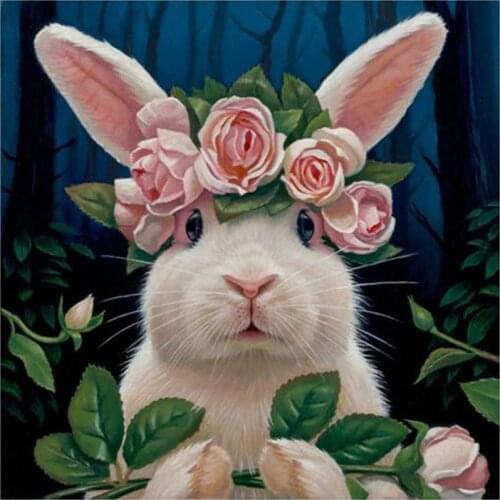 5D DIY Full Round/Square Diamond Painting Bunny & Flowers 3D Embroidery Cross Stitch Rhinestone Mosaic Home Decor Gift Y1329