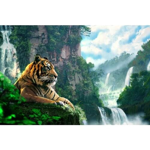 New 5D DIY Diamond Painting Diamond Tiger Full Diamond Embroidery Home Decoration Mosaic Painting Green Mountain & Waterfall KBL