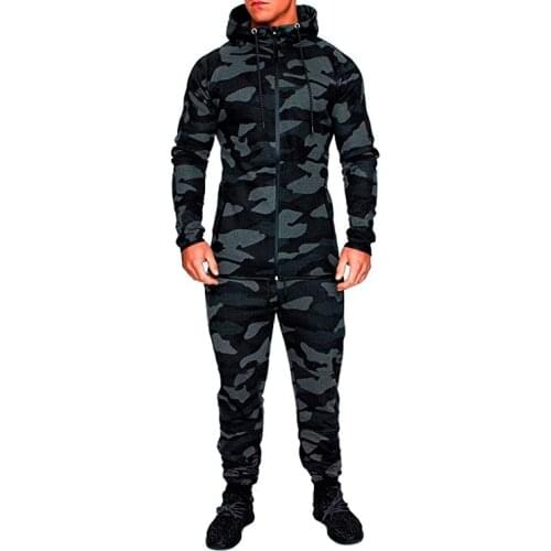 Brand Camouflage Tracksuit Men Casual Hooded Sportswear 2PC Zipper Mens Set Jogging Sweatshirt+pant Track Suit Chandal Hombre