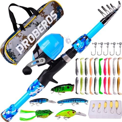1KIT 1.2-1.8m Kids Fishing Pole Portable&Reel Set Spincast Reel Telescopic Fishing Rod Lures Fishhooks Kit for Children Peche