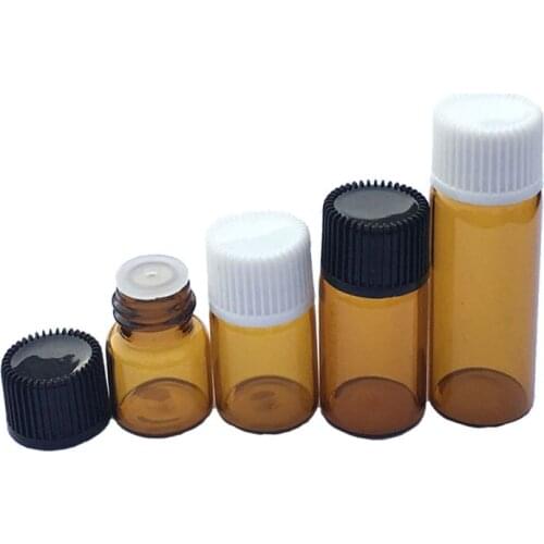 5pcs 1ml 2ml 3ml 5ml Mini Amber Perfume sample Liquid Glass Bottle with Orifice Reducer and Cap Small Essential Oil Clear Vials