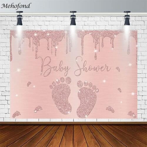 Baby Shower Backdrop Little Feet Pink Girl Princess Shiny Star Banner Photography Background Photo Studio Photocall Decor Props