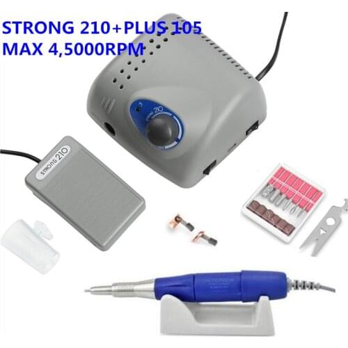 Strong 210 PLUS 105L 65W 45000RPM Electric Nail Drill Machine Model Handpiece Manicure Pedicure Nail File Bit Nail Art Equipment