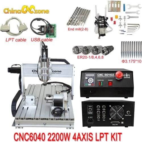 CNC 6040Z-S80 4axis 2200W Engraving Machine CNC Router Woodworking Milling Engraver with Cooling system CNC Manufacturer