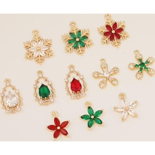 HAOSAW 4Pcs Jewelry Findings Components/DIY/Flower Shapes/Hand Made/Crystal Pendant For Earrings/CZ Charms/Jewelry Accessories