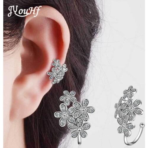 JYouHF New Fashion Beautiful Flower Ear Cuff Earrings Women Cubic Zircon White/Rose Gold Color No Pierced Ear Cuff Clip Earring
